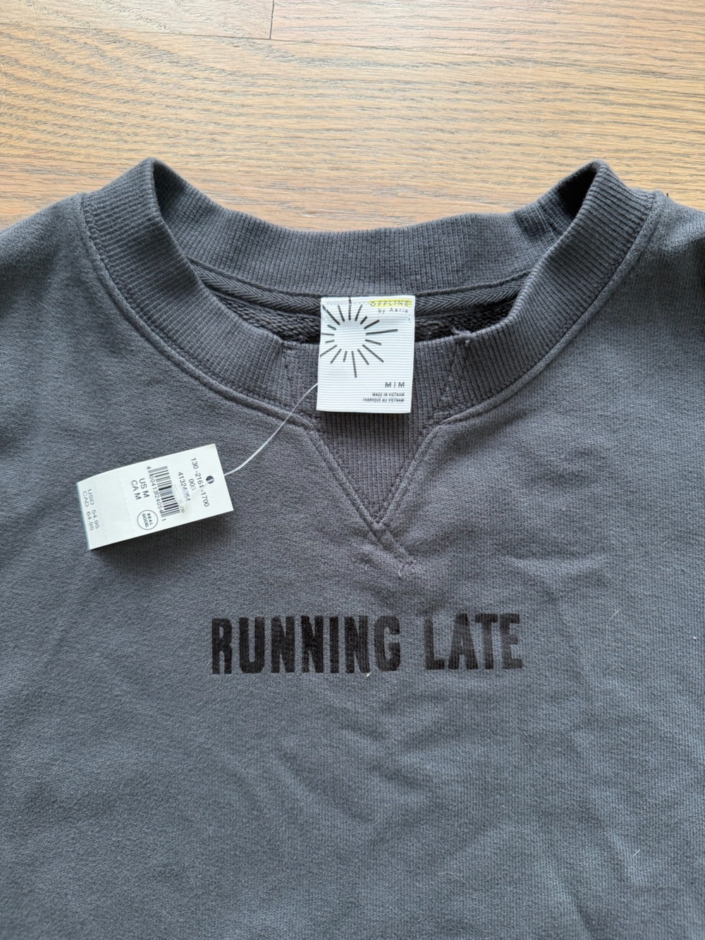 aerie Black Cropped Crewneck Sweatshirt - Picture 2 of 2